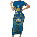 Custom NRL Eels NAIDOC Week Short Sleeve Bodycon Dress Keep The Fire Burning Indigenous Art