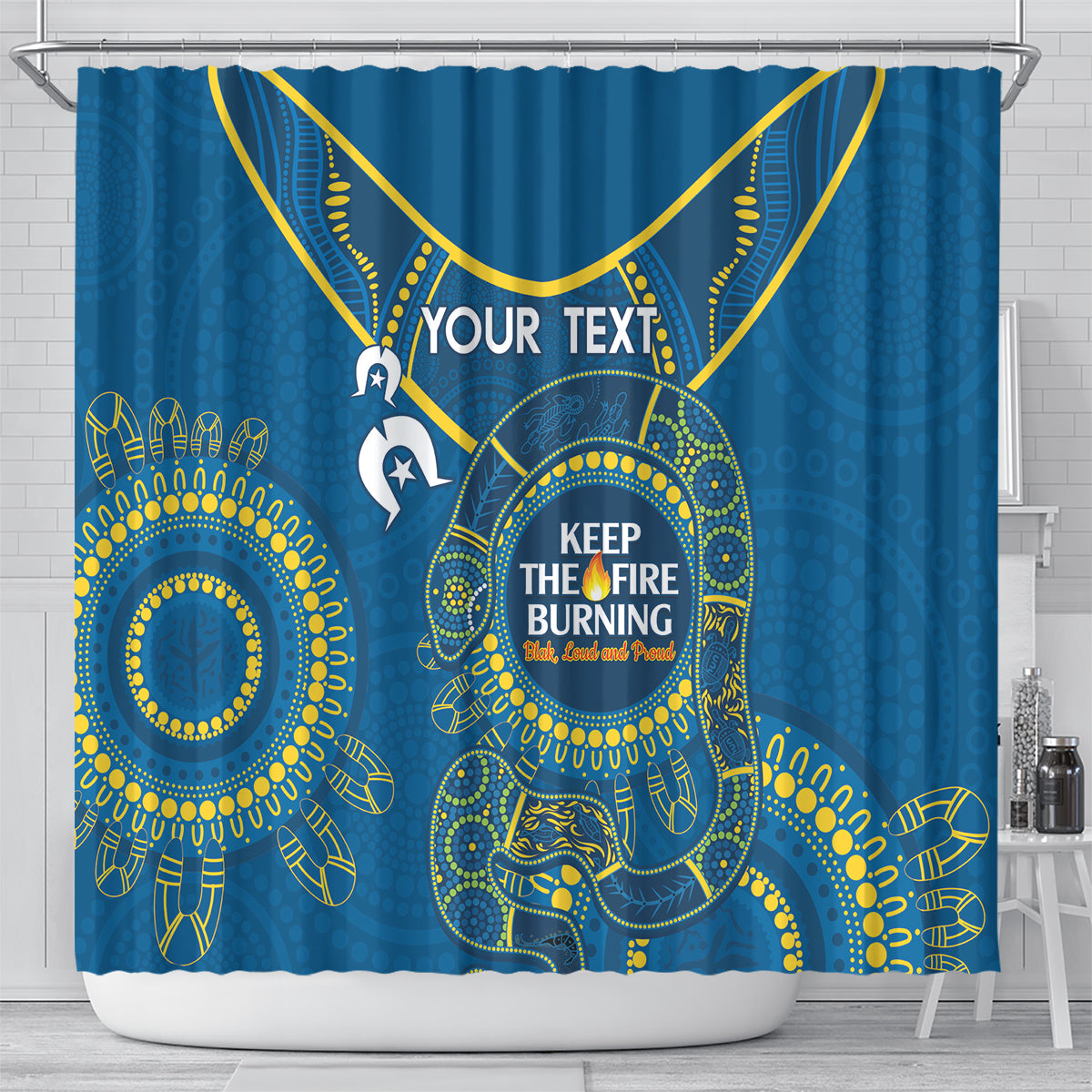 Custom NRL Eels NAIDOC Week Shower Curtain Keep The Fire Burning Indigenous Art