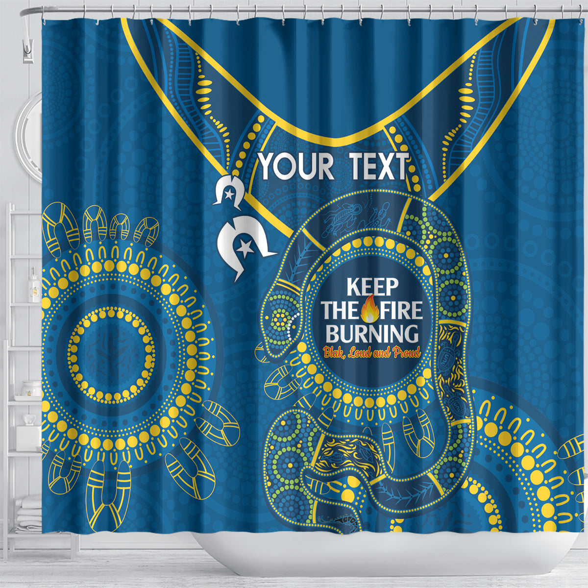 Custom NRL Eels NAIDOC Week Shower Curtain Keep The Fire Burning Indigenous Art