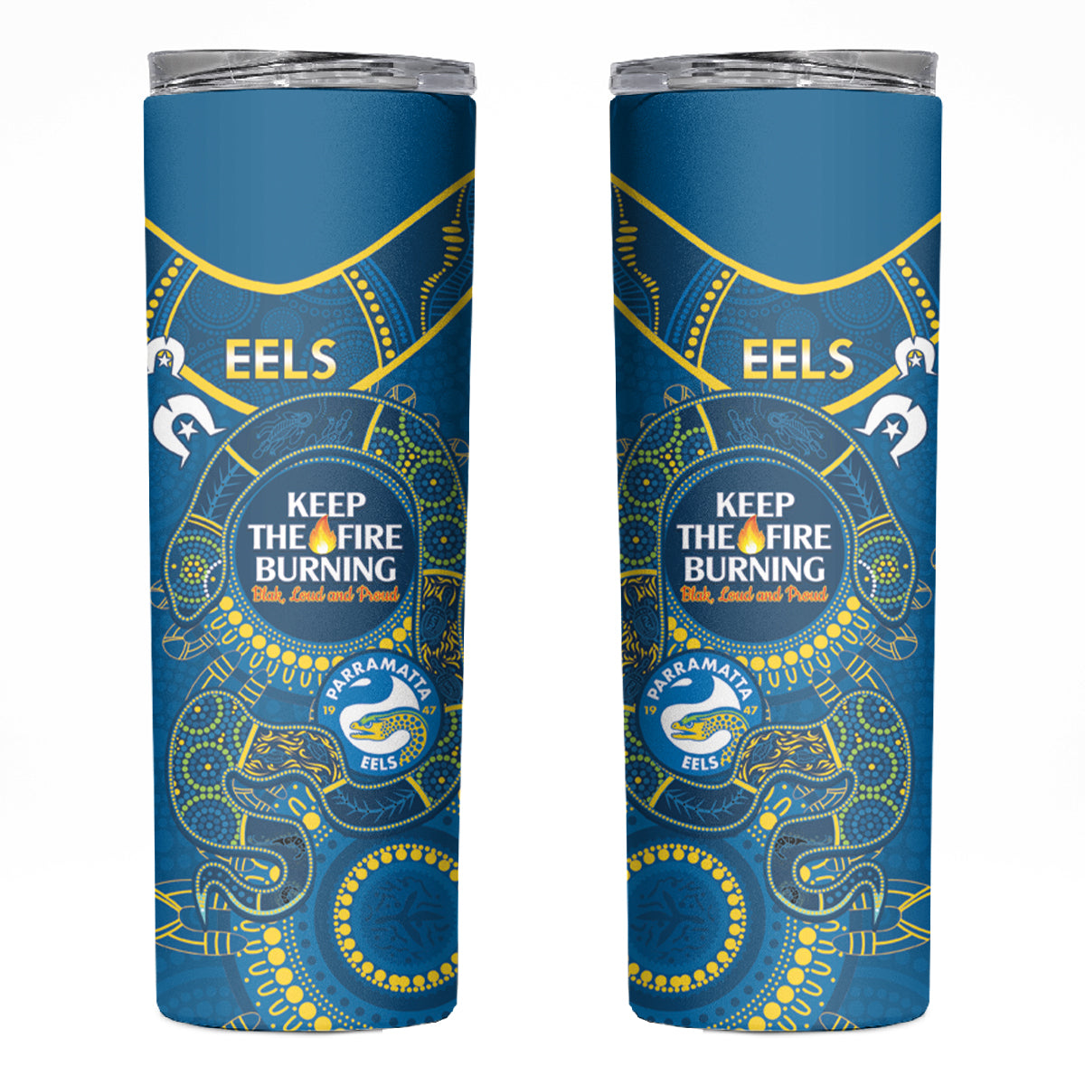 NRL Eels NAIDOC Week Skinny Tumbler Keep The Fire Burning Indigenous Art