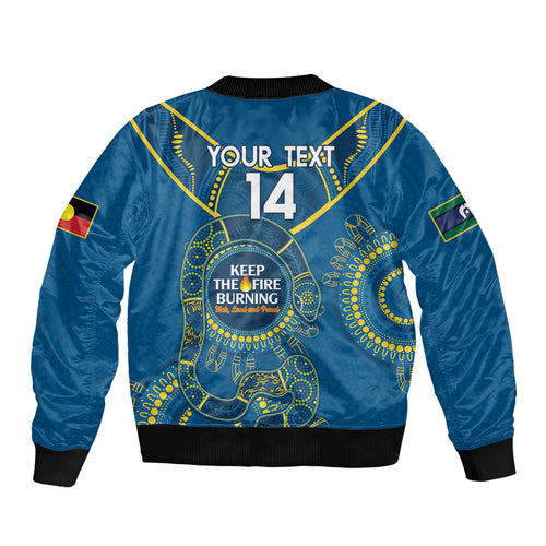 Custom NRL Eels NAIDOC Week Sleeve Zip Bomber Jacket Keep The Fire Burning Indigenous Art