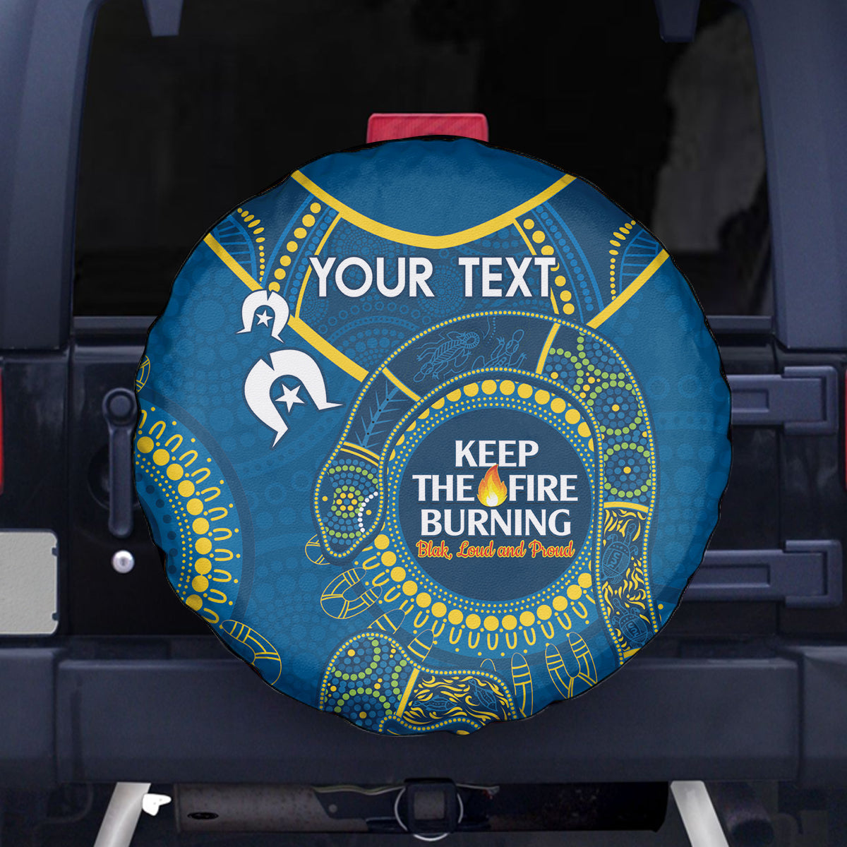 Custom NRL Eels NAIDOC Week Spare Tire Cover Keep The Fire Burning Indigenous Art