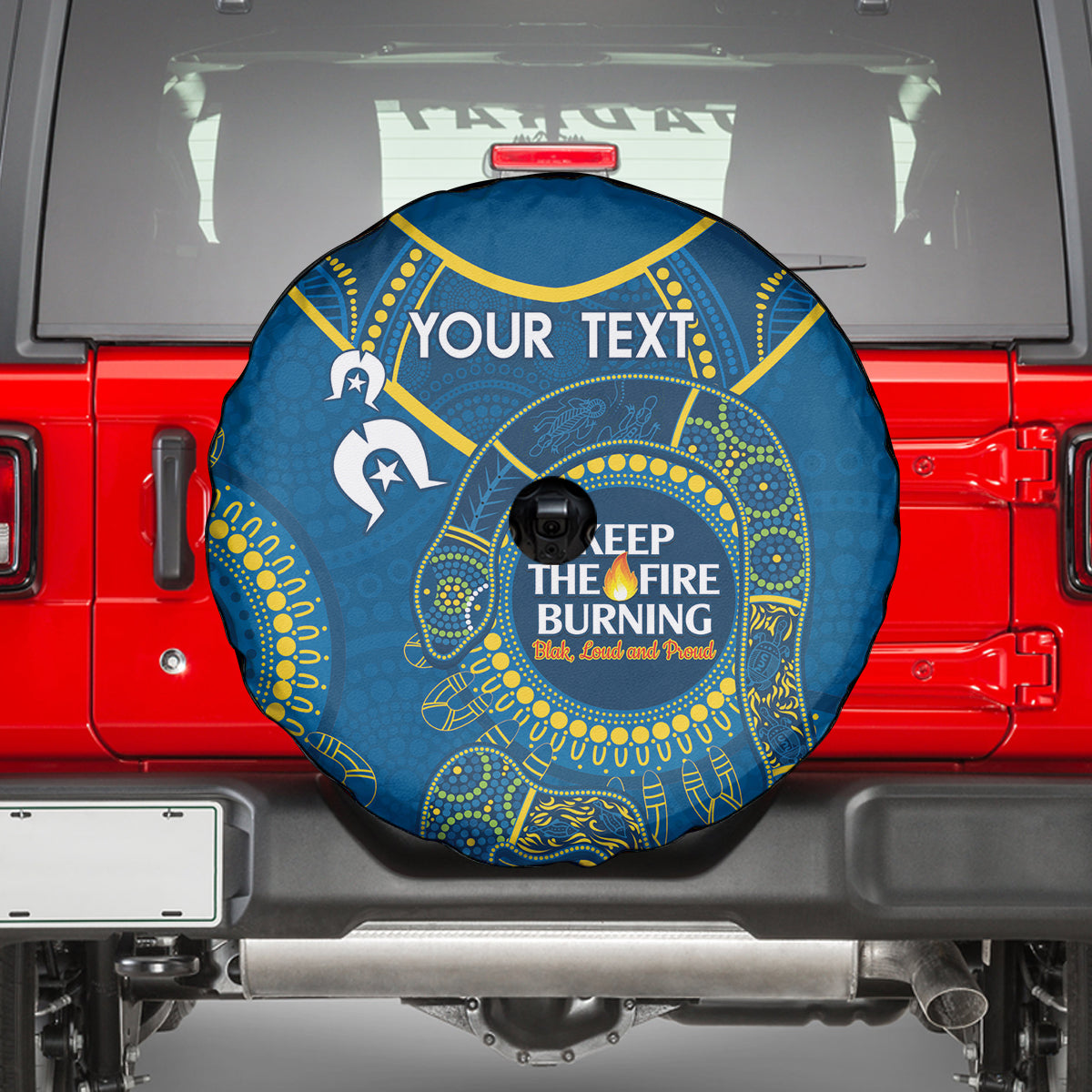 Custom NRL Eels NAIDOC Week Spare Tire Cover Keep The Fire Burning Indigenous Art