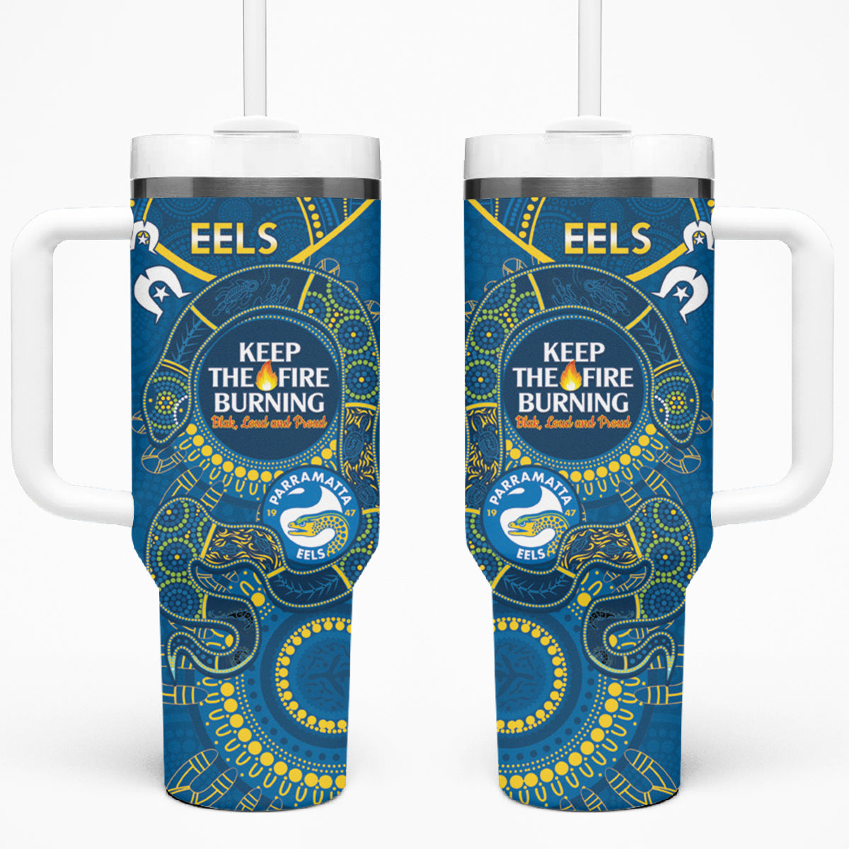NRL Eels NAIDOC Week Tumbler With Handle Keep The Fire Burning Indigenous Art