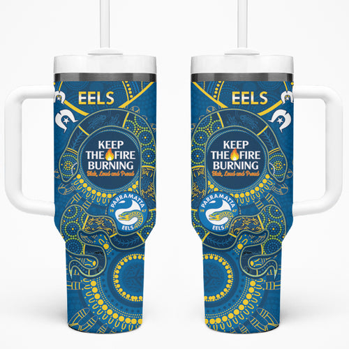 NRL Eels NAIDOC Week Tumbler With Handle Keep The Fire Burning Indigenous Art