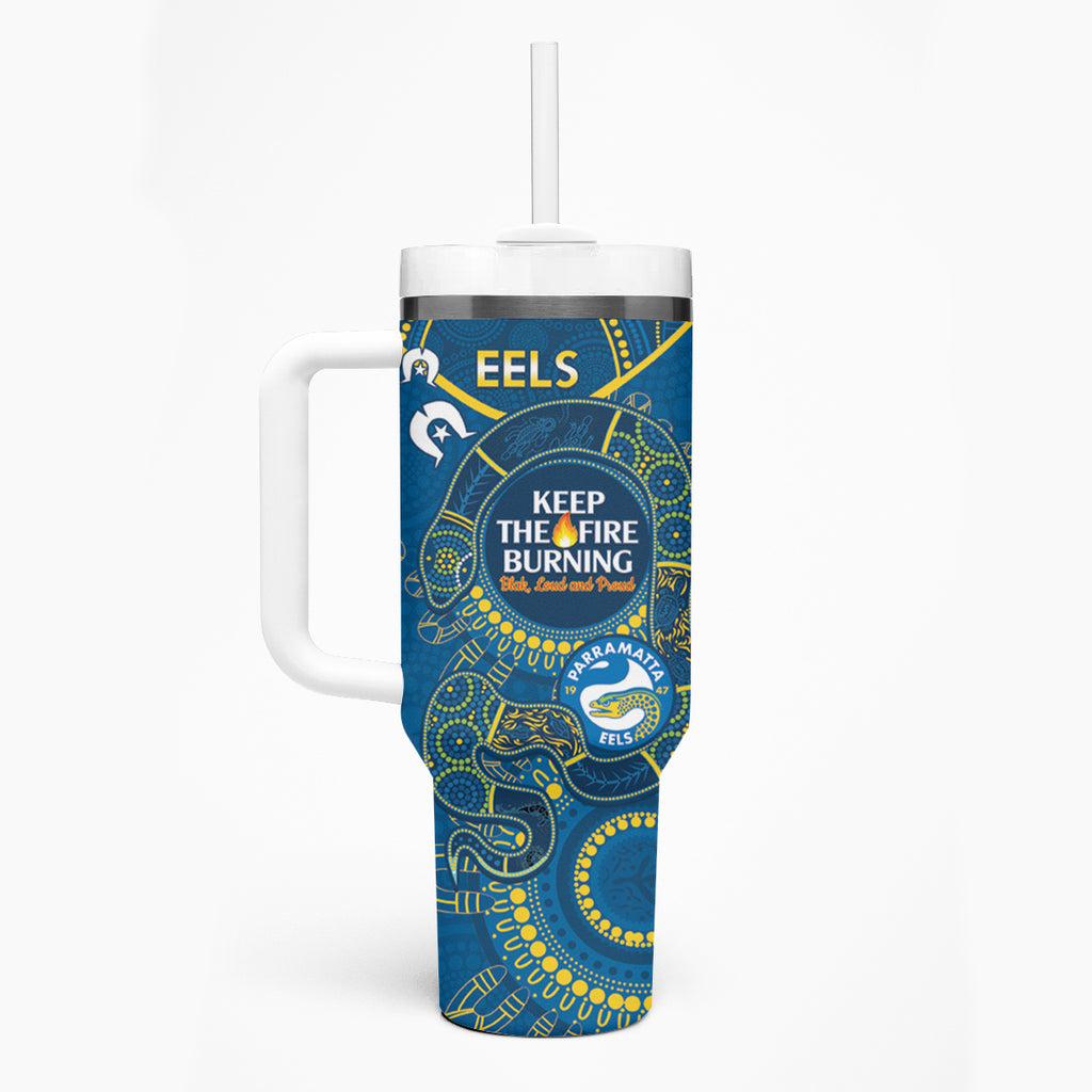 NRL Eels NAIDOC Week Tumbler With Handle Keep The Fire Burning Indigenous Art