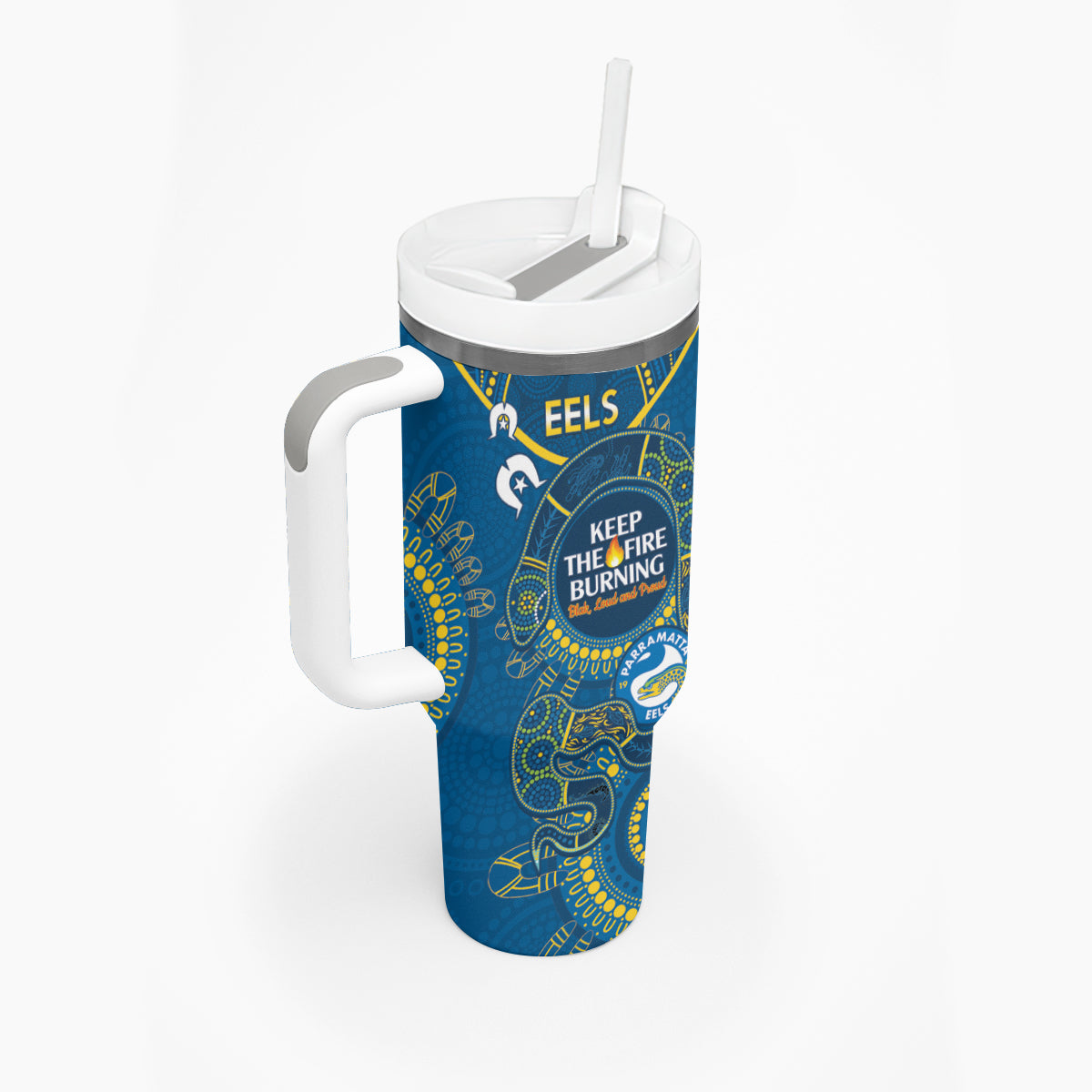 NRL Eels NAIDOC Week Tumbler With Handle Keep The Fire Burning Indigenous Art