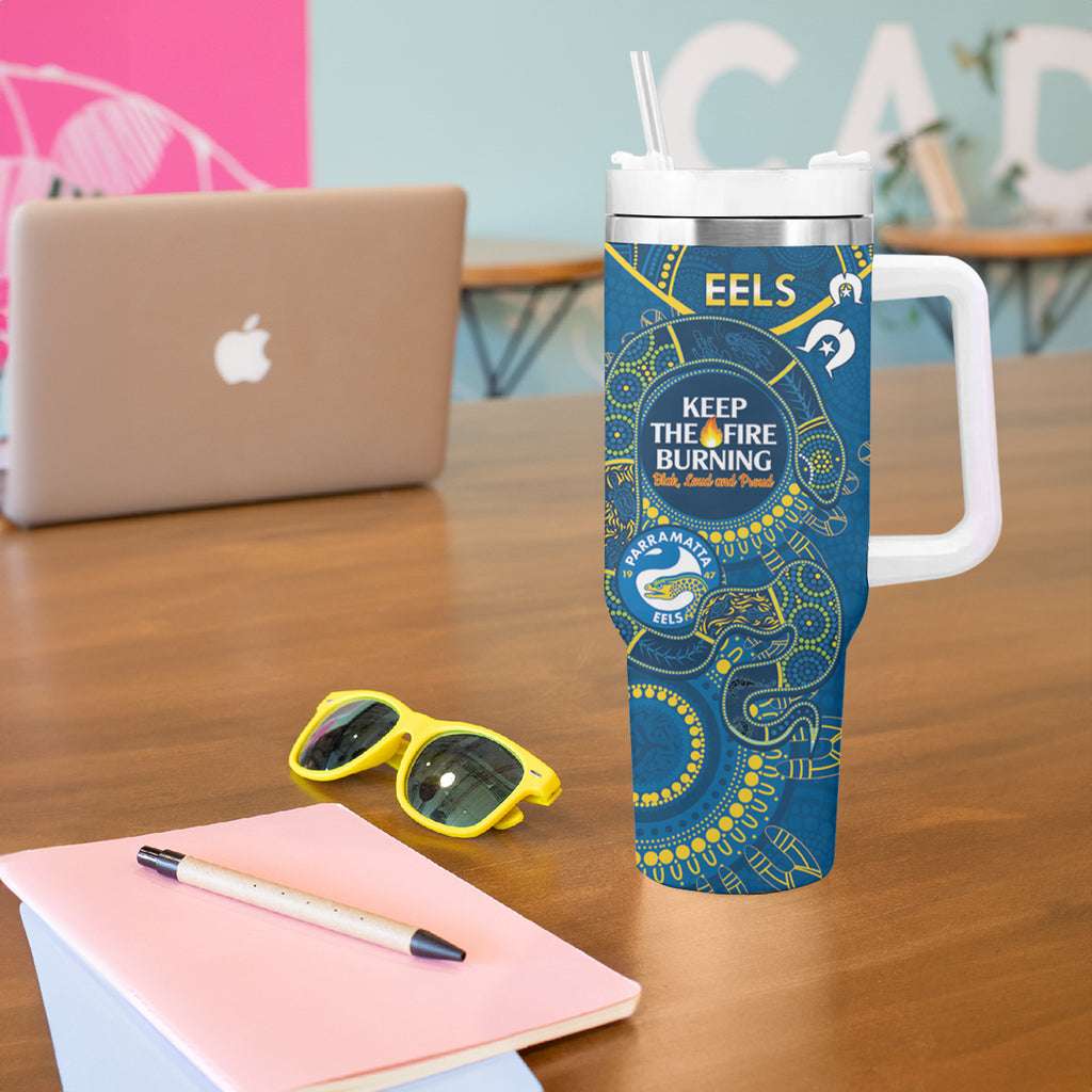NRL Eels NAIDOC Week Tumbler With Handle Keep The Fire Burning Indigenous Art