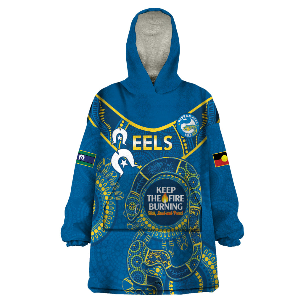 Custom NRL Eels NAIDOC Week Wearable Blanket Hoodie Keep The Fire Burning Indigenous Art