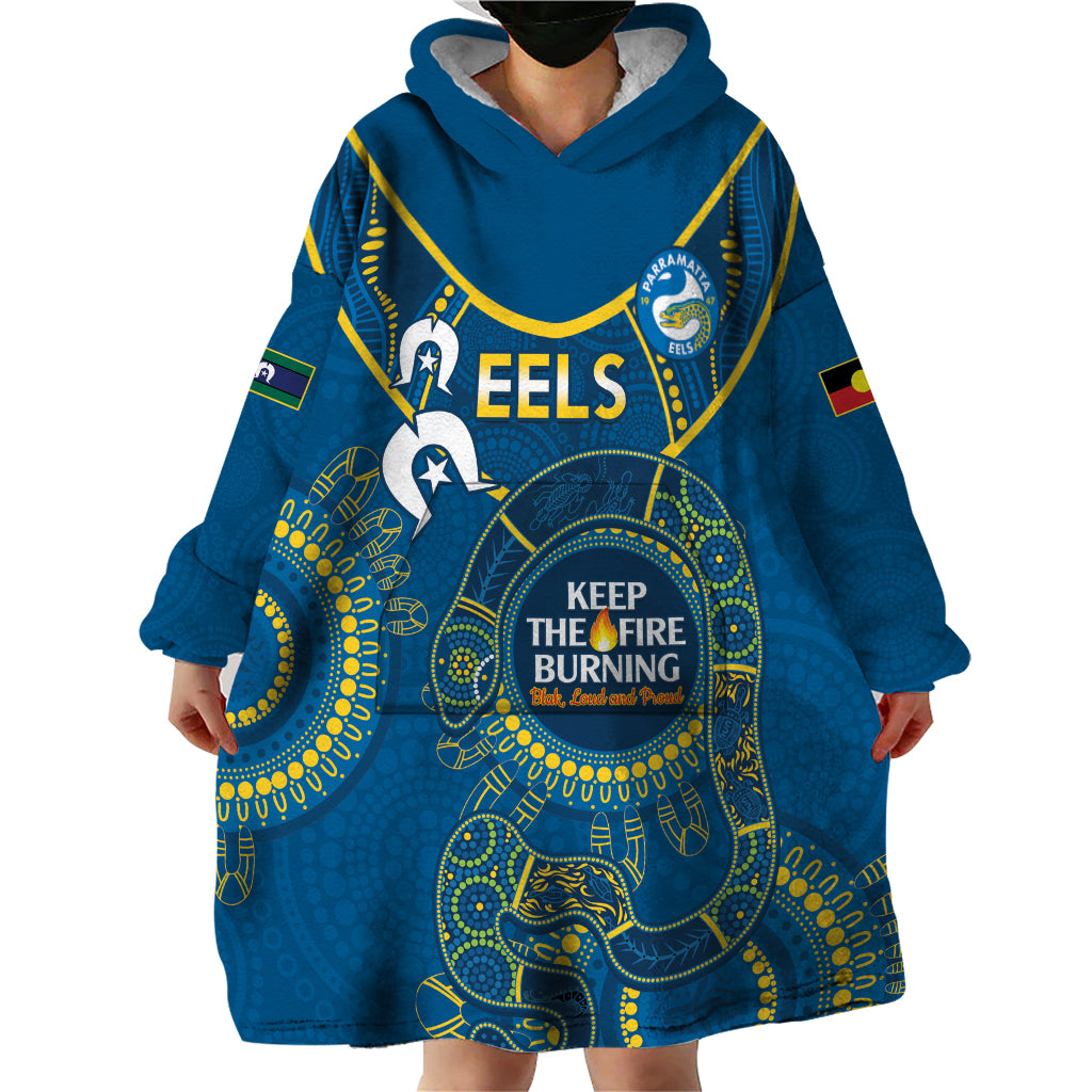 Custom NRL Eels NAIDOC Week Wearable Blanket Hoodie Keep The Fire Burning Indigenous Art