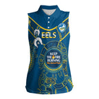 Custom NRL Eels NAIDOC Week Women Sleeveless Polo Shirt Keep The Fire Burning Indigenous Art