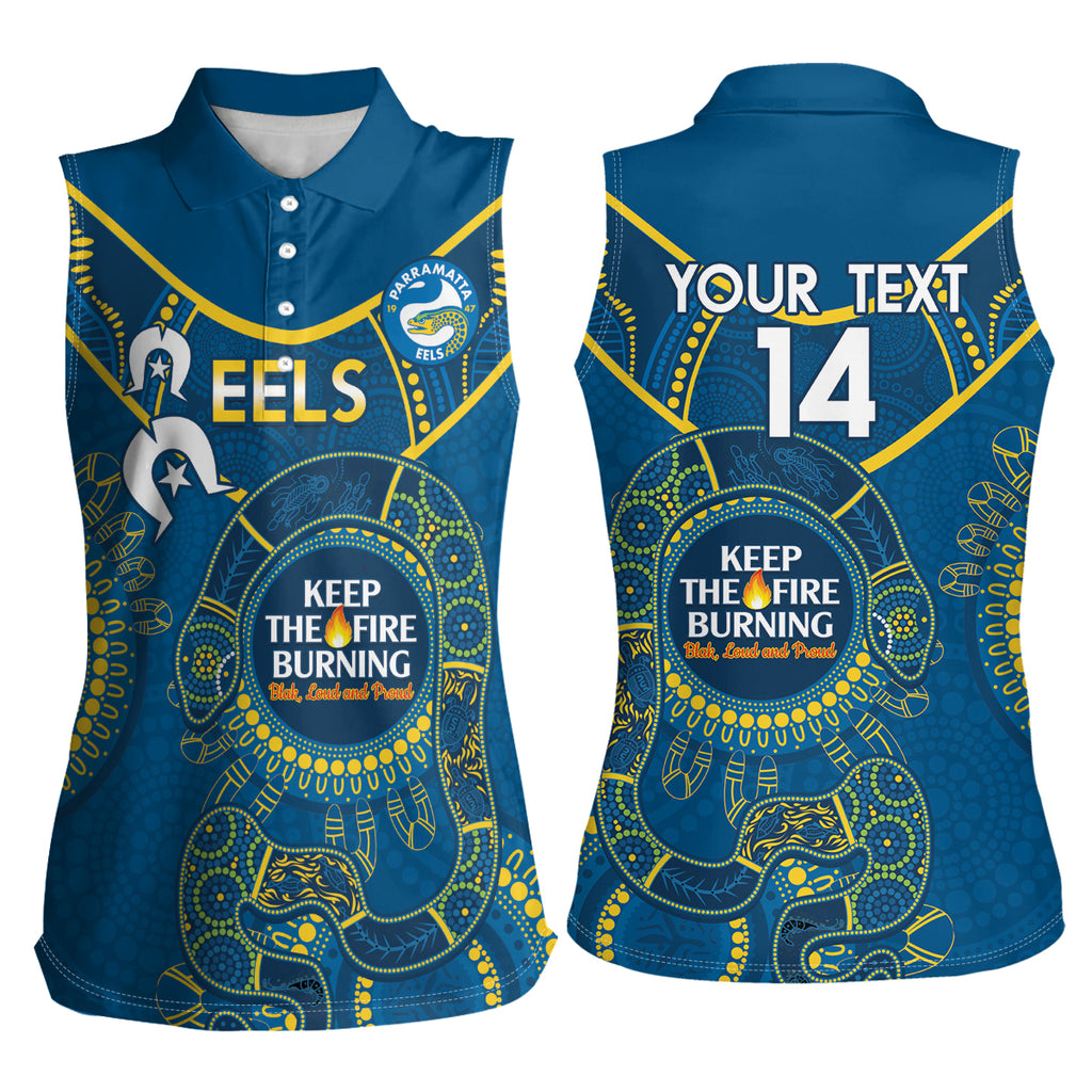 Custom NRL Eels NAIDOC Week Women Sleeveless Polo Shirt Keep The Fire Burning Indigenous Art