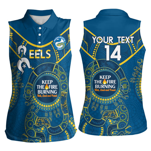 Custom NRL Eels NAIDOC Week Women Sleeveless Polo Shirt Keep The Fire Burning Indigenous Art