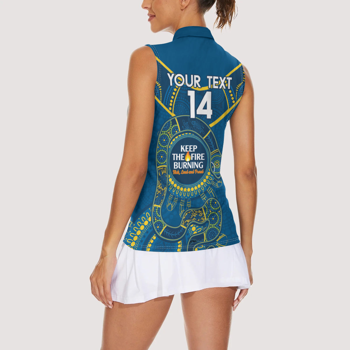 Custom NRL Eels NAIDOC Week Women Sleeveless Polo Shirt Keep The Fire Burning Indigenous Art