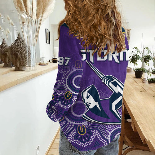 Melbourne Storm Rugby Women Casual Shirt Indigenous Boomerang Gradient Style LT14