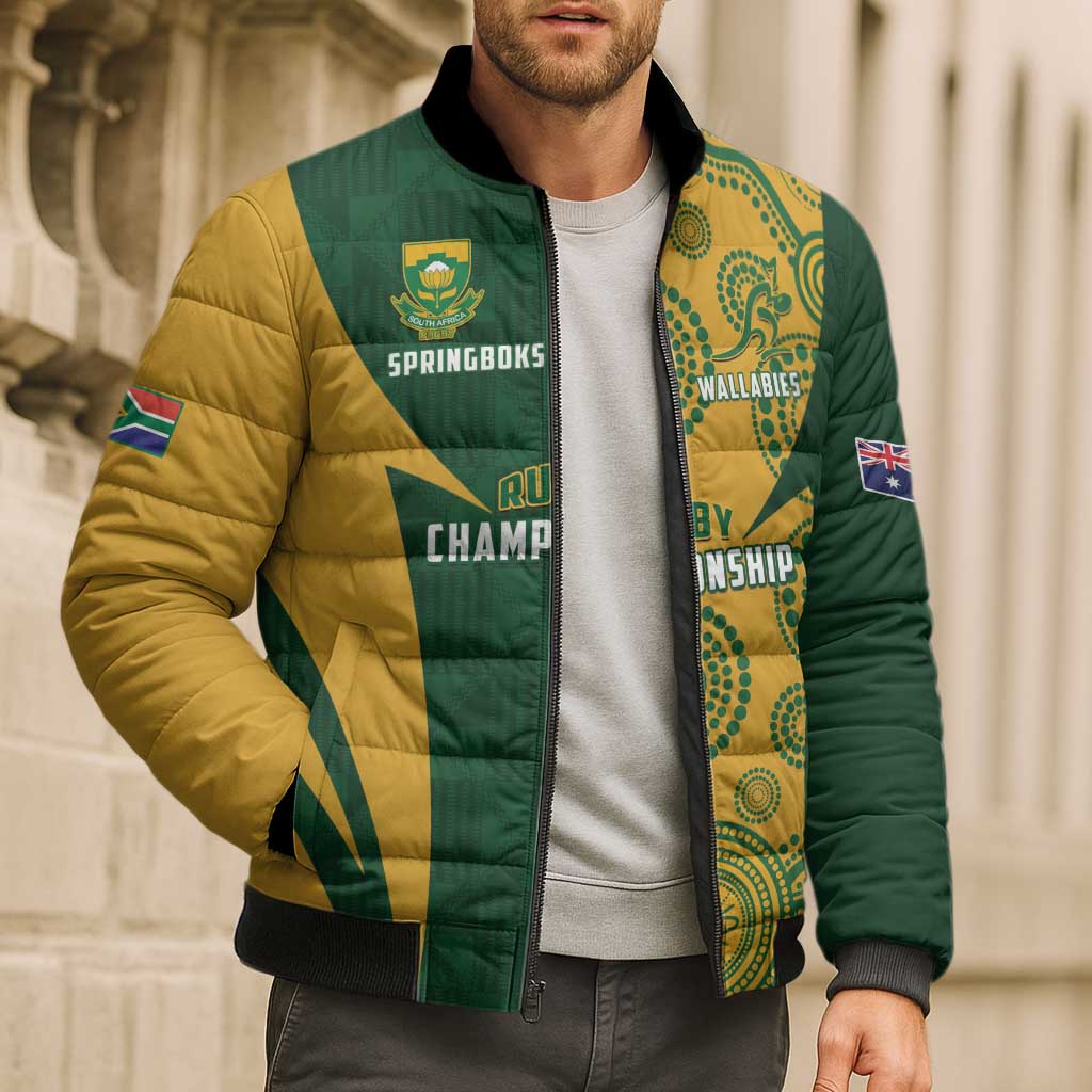 South Africa Australia Rugby Custom Bomber Puffer Jacket Springboks Wallabies Together - Aussie Hoodie