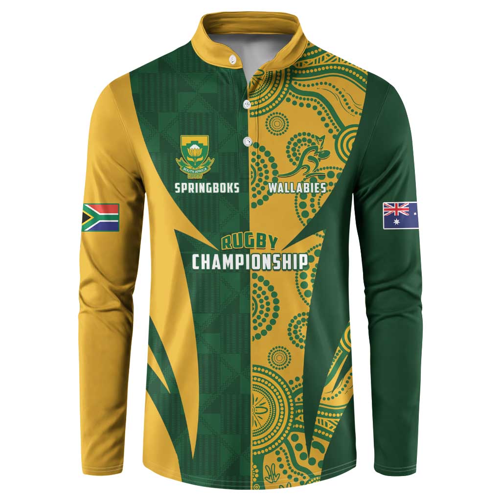 South Africa Australia Rugby Custom Button Sweatshirt Springboks Wallabies Together - Aussie Hoodie