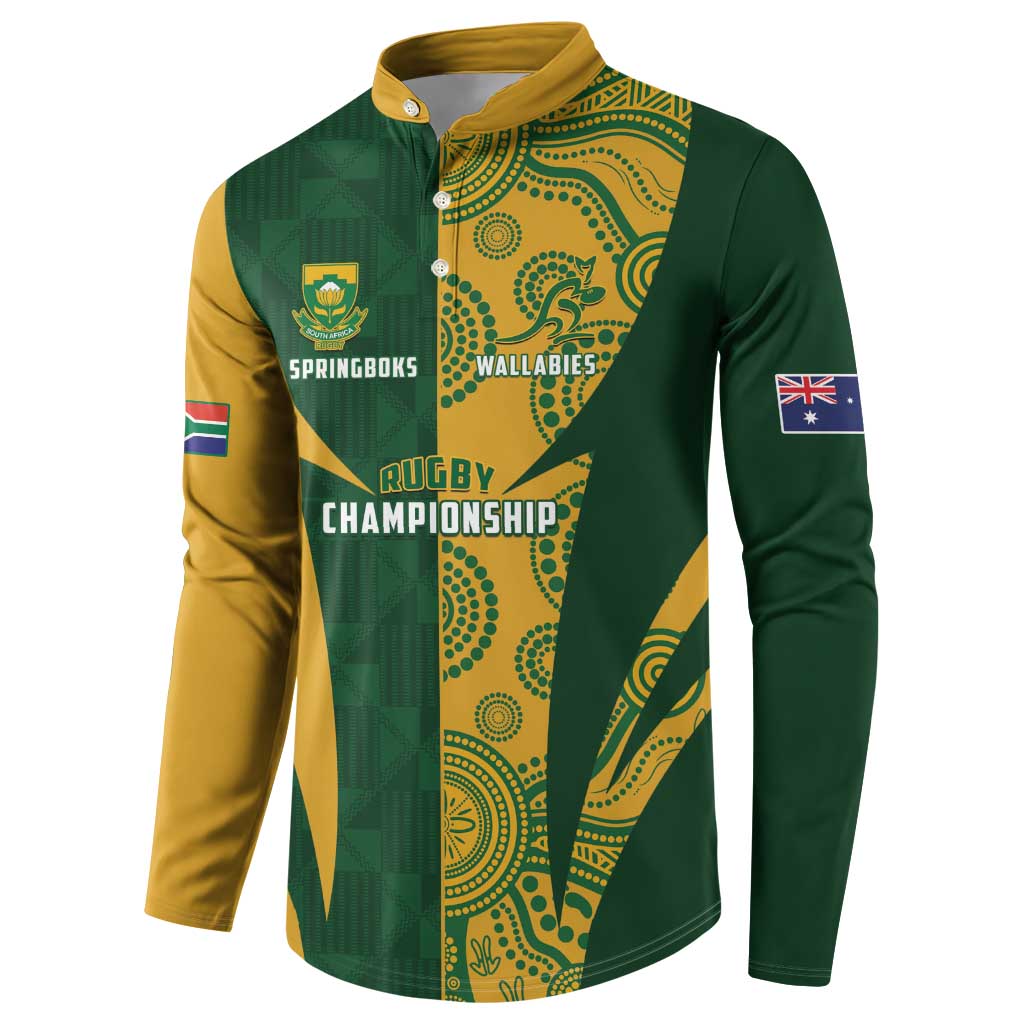 South Africa Australia Rugby Custom Button Sweatshirt Springboks Wallabies Together - Aussie Hoodie