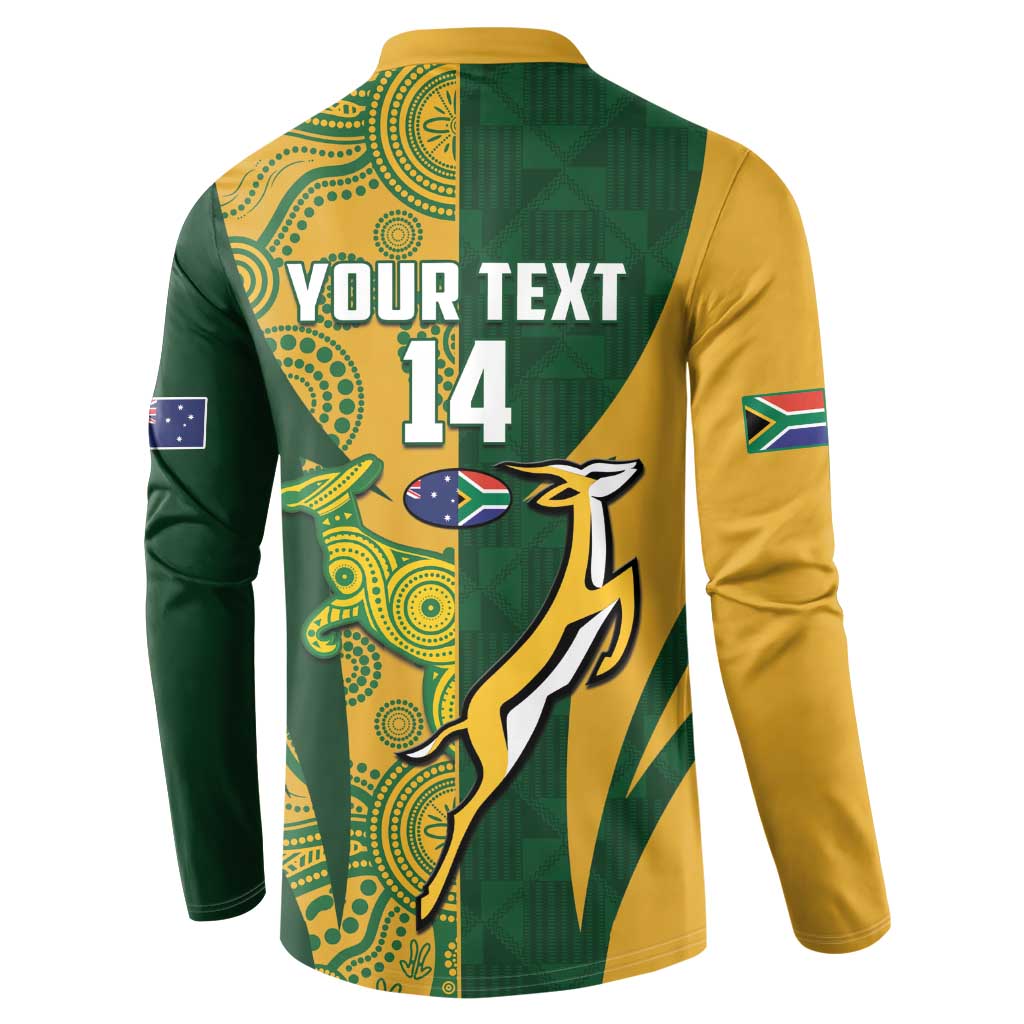 South Africa Australia Rugby Custom Button Sweatshirt Springboks Wallabies Together - Aussie Hoodie