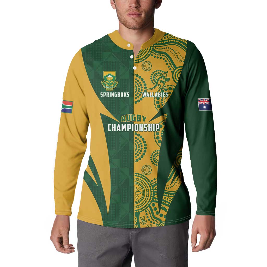 South Africa Australia Rugby Custom Button Sweatshirt Springboks Wallabies Together - Aussie Hoodie