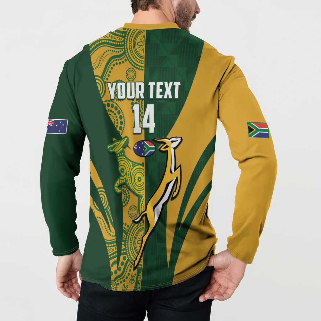 South Africa Australia Rugby Custom Button Sweatshirt Springboks Wallabies Together - Aussie Hoodie