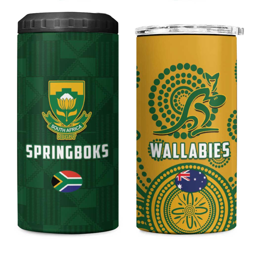 South Africa Australia Rugby 4 in 1 Can Cooler Tumbler Springboks Wallabies Together - Aussie Hoodie