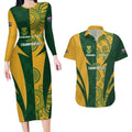 South Africa Australia Rugby Custom Couples Matching Long Sleeve Bodycon Dress and Hawaiian Shirt Springboks Wallabies Together - Aussie Hoodie