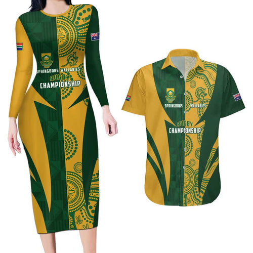 South Africa Australia Rugby Custom Couples Matching Long Sleeve Bodycon Dress and Hawaiian Shirt Springboks Wallabies Together - Aussie Hoodie