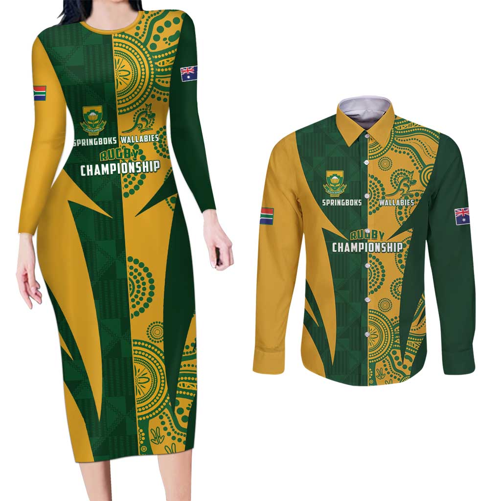 South Africa Australia Rugby Custom Couples Matching Long Sleeve Bodycon Dress and Long Sleeve Button Shirt Springboks Wallabies Together - Aussie Hoodie