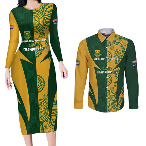South Africa Australia Rugby Custom Couples Matching Long Sleeve Bodycon Dress and Long Sleeve Button Shirt Springboks Wallabies Together - Aussie Hoodie