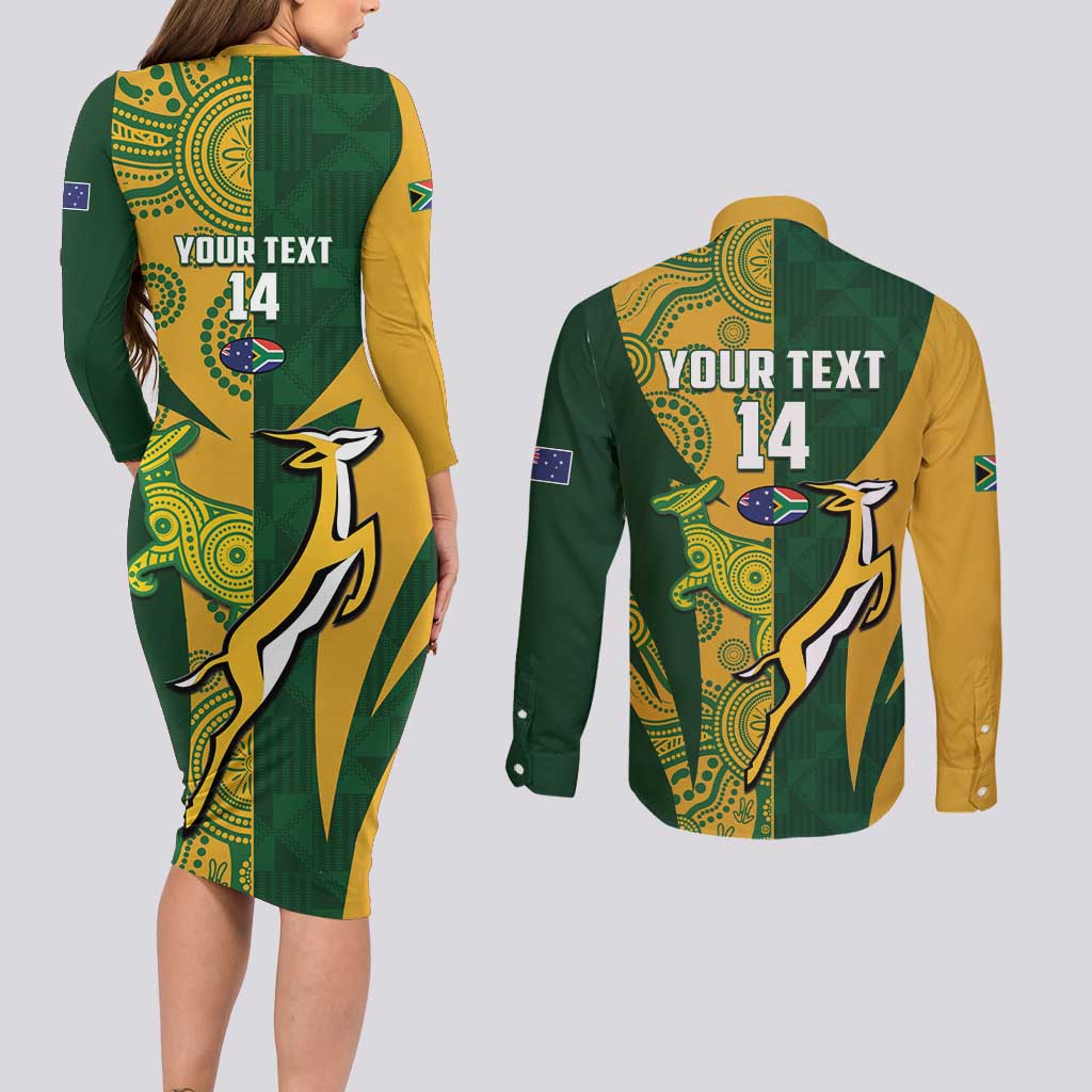 South Africa Australia Rugby Custom Couples Matching Long Sleeve Bodycon Dress and Long Sleeve Button Shirt Springboks Wallabies Together - Aussie Hoodie