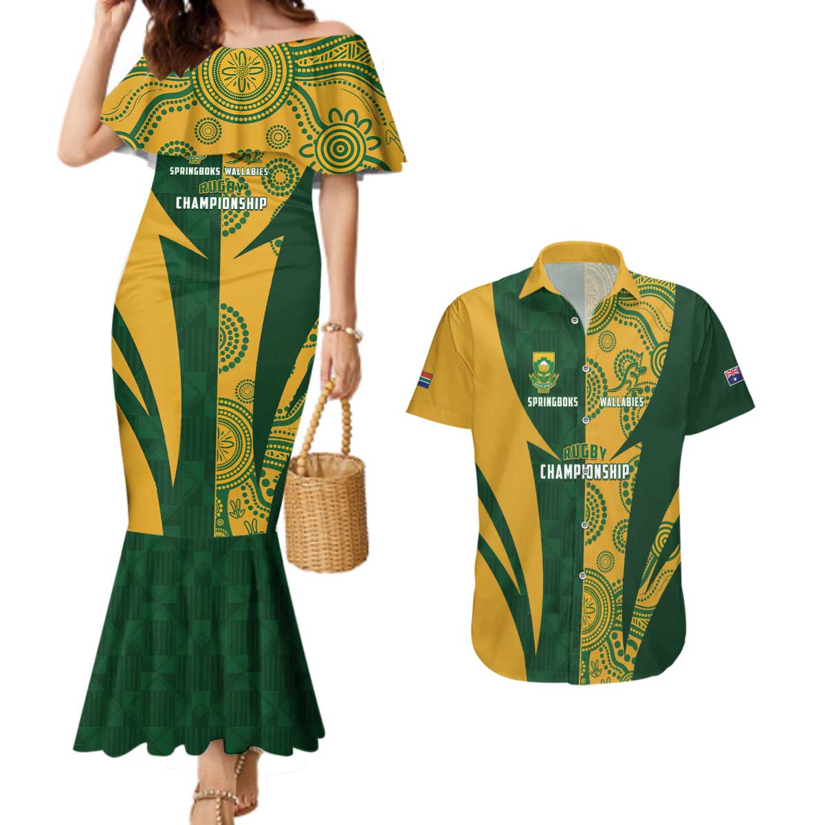 South Africa Australia Rugby Custom Couples Matching Mermaid Dress and Hawaiian Shirt Springboks Wallabies Together - Aussie Hoodie