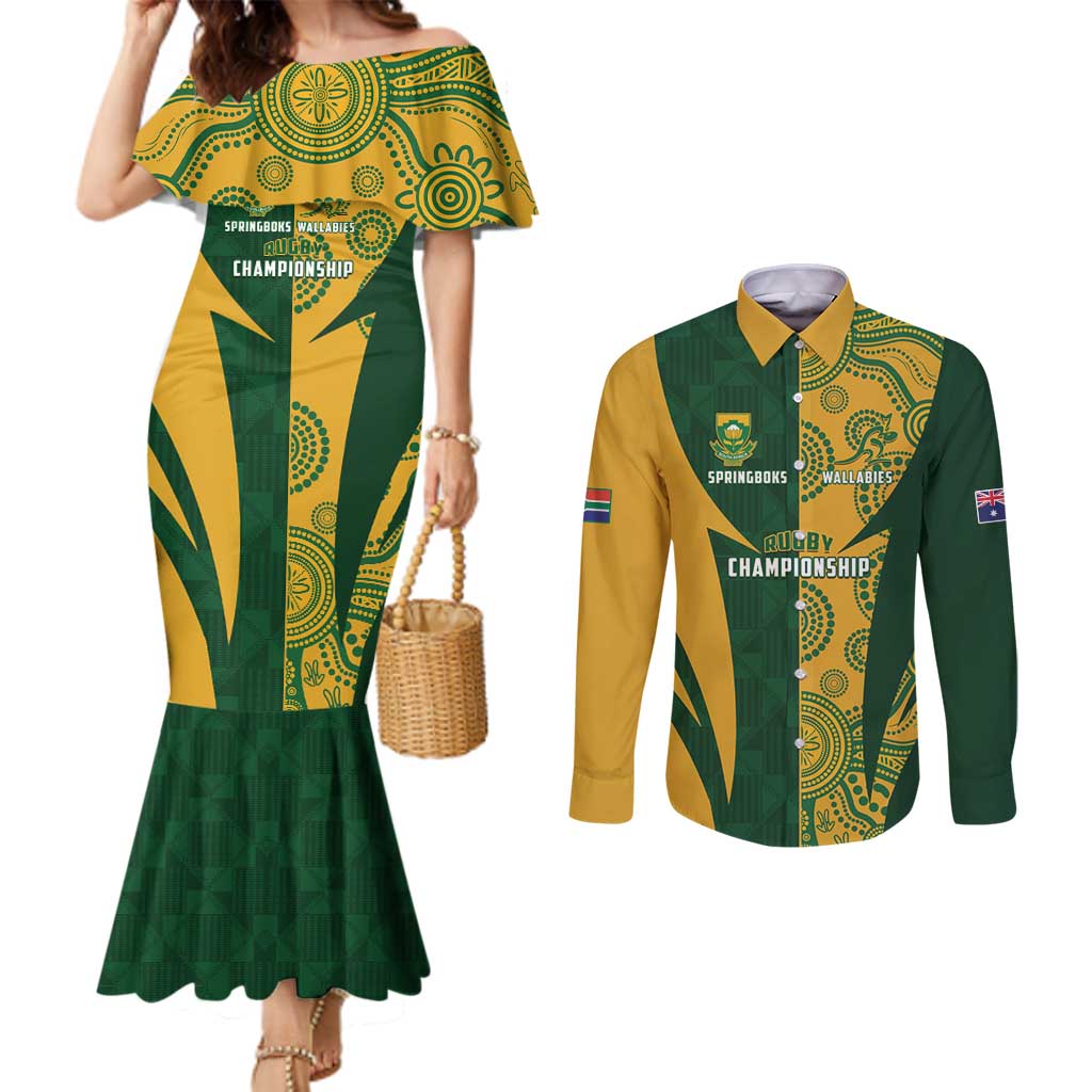 South Africa Australia Rugby Custom Couples Matching Mermaid Dress and Long Sleeve Button Shirt Springboks Wallabies Together - Aussie Hoodie