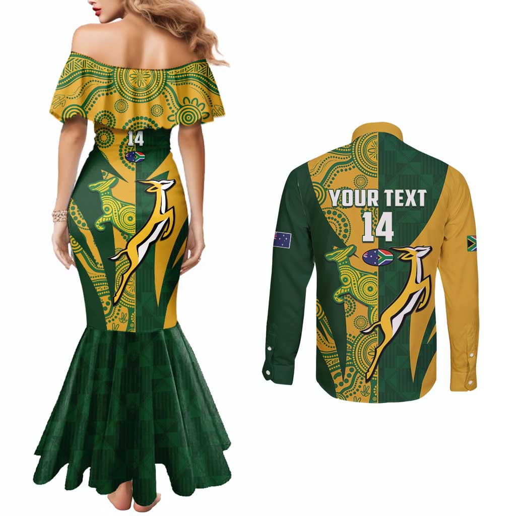 South Africa Australia Rugby Custom Couples Matching Mermaid Dress and Long Sleeve Button Shirt Springboks Wallabies Together - Aussie Hoodie