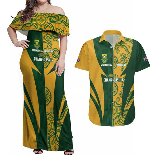 South Africa Australia Rugby Custom Couples Matching Off Shoulder Maxi Dress and Hawaiian Shirt Springboks Wallabies Together - Aussie Hoodie