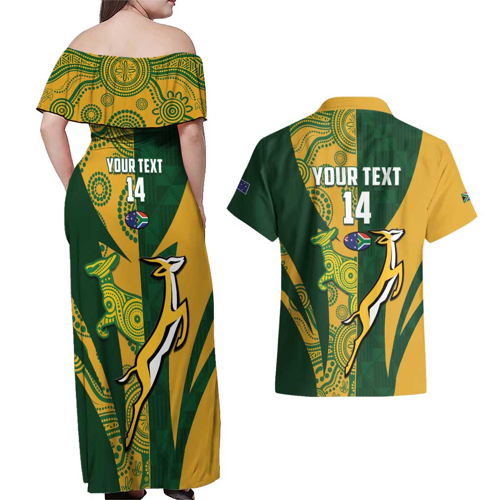 South Africa Australia Rugby Custom Couples Matching Off Shoulder Maxi Dress and Hawaiian Shirt Springboks Wallabies Together - Aussie Hoodie