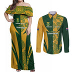 South Africa Australia Rugby Custom Couples Matching Off Shoulder Maxi Dress and Long Sleeve Button Shirt Springboks Wallabies Together - Aussie Hoodie