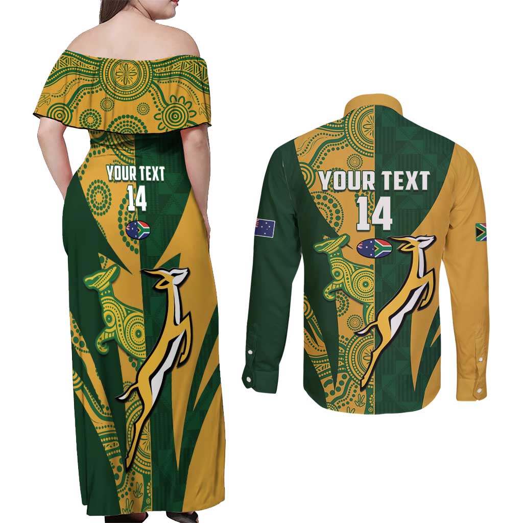 South Africa Australia Rugby Custom Couples Matching Off Shoulder Maxi Dress and Long Sleeve Button Shirt Springboks Wallabies Together - Aussie Hoodie