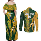 South Africa Australia Rugby Custom Couples Matching Off Shoulder Maxi Dress and Long Sleeve Button Shirt Springboks Wallabies Together - Aussie Hoodie