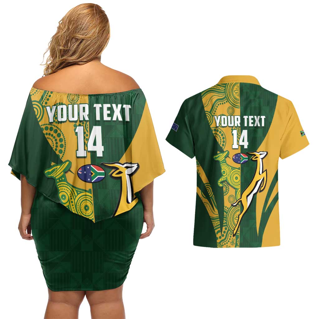 South Africa Australia Rugby Custom Couples Matching Off Shoulder Short Dress and Hawaiian Shirt Springboks Wallabies Together - Aussie Hoodie