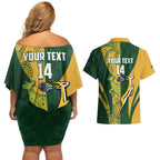 South Africa Australia Rugby Custom Couples Matching Off Shoulder Short Dress and Hawaiian Shirt Springboks Wallabies Together - Aussie Hoodie