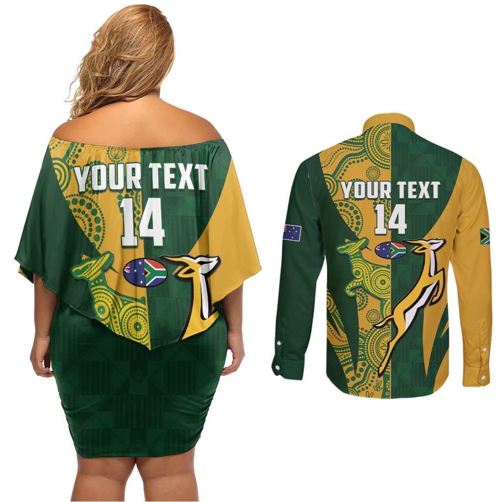 South Africa Australia Rugby Custom Couples Matching Off Shoulder Short Dress and Long Sleeve Button Shirt Springboks Wallabies Together - Aussie Hoodie