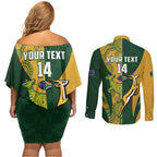 South Africa Australia Rugby Custom Couples Matching Off Shoulder Short Dress and Long Sleeve Button Shirt Springboks Wallabies Together - Aussie Hoodie