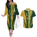 South Africa Australia Rugby Custom Couples Matching Off The Shoulder Long Sleeve Dress and Hawaiian Shirt Springboks Wallabies Together - Aussie Hoodie