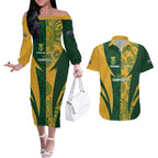 South Africa Australia Rugby Custom Couples Matching Off The Shoulder Long Sleeve Dress and Hawaiian Shirt Springboks Wallabies Together - Aussie Hoodie