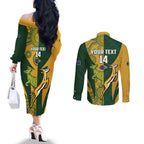 South Africa Australia Rugby Custom Couples Matching Off The Shoulder Long Sleeve Dress and Long Sleeve Button Shirt Springboks Wallabies Together - Aussie Hoodie