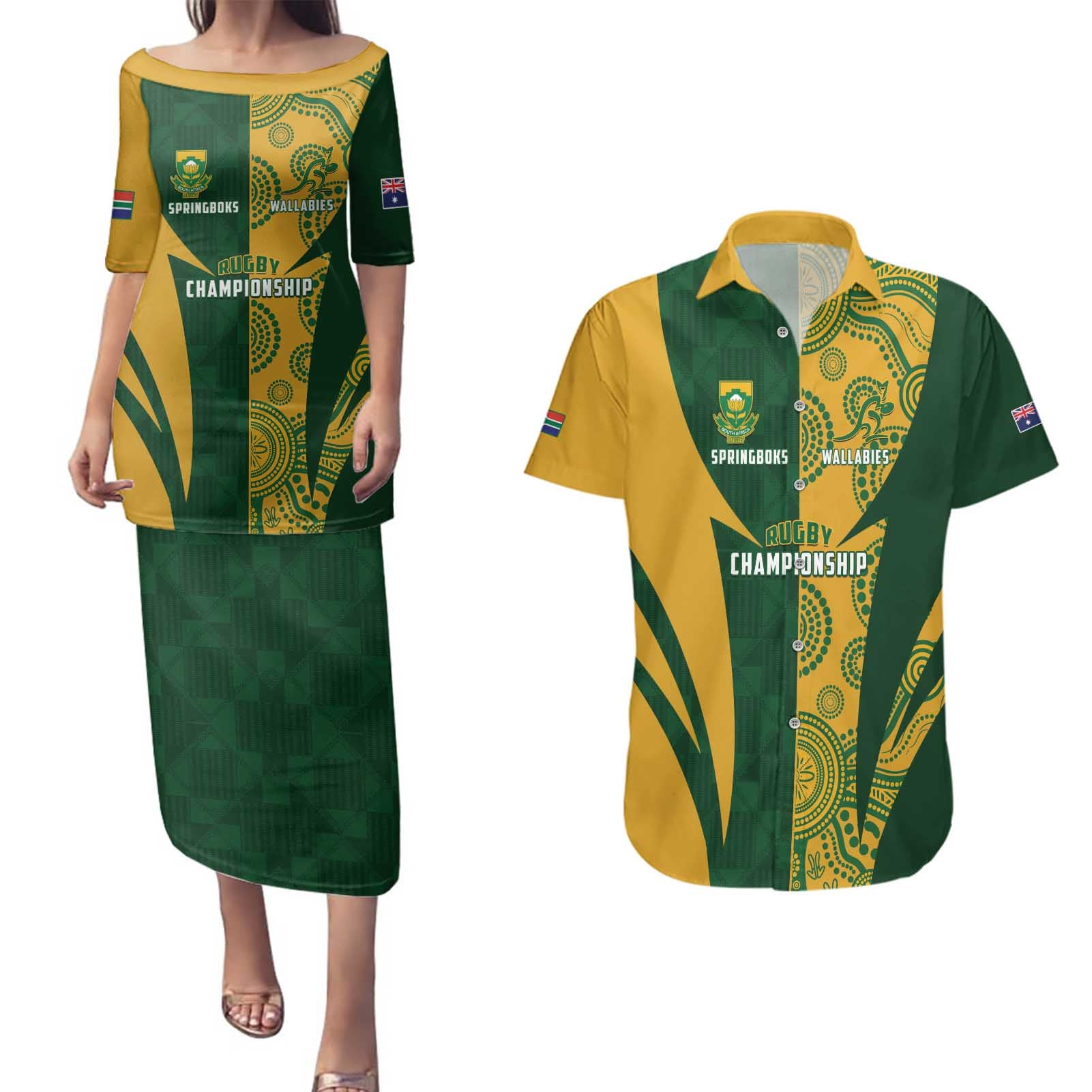 South Africa Australia Rugby Custom Couples Matching Puletasi and Hawaiian Shirt Springboks Wallabies Together - Aussie Hoodie