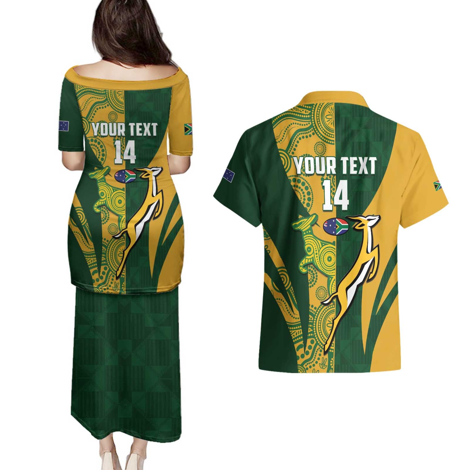 South Africa Australia Rugby Custom Couples Matching Puletasi and Hawaiian Shirt Springboks Wallabies Together - Aussie Hoodie