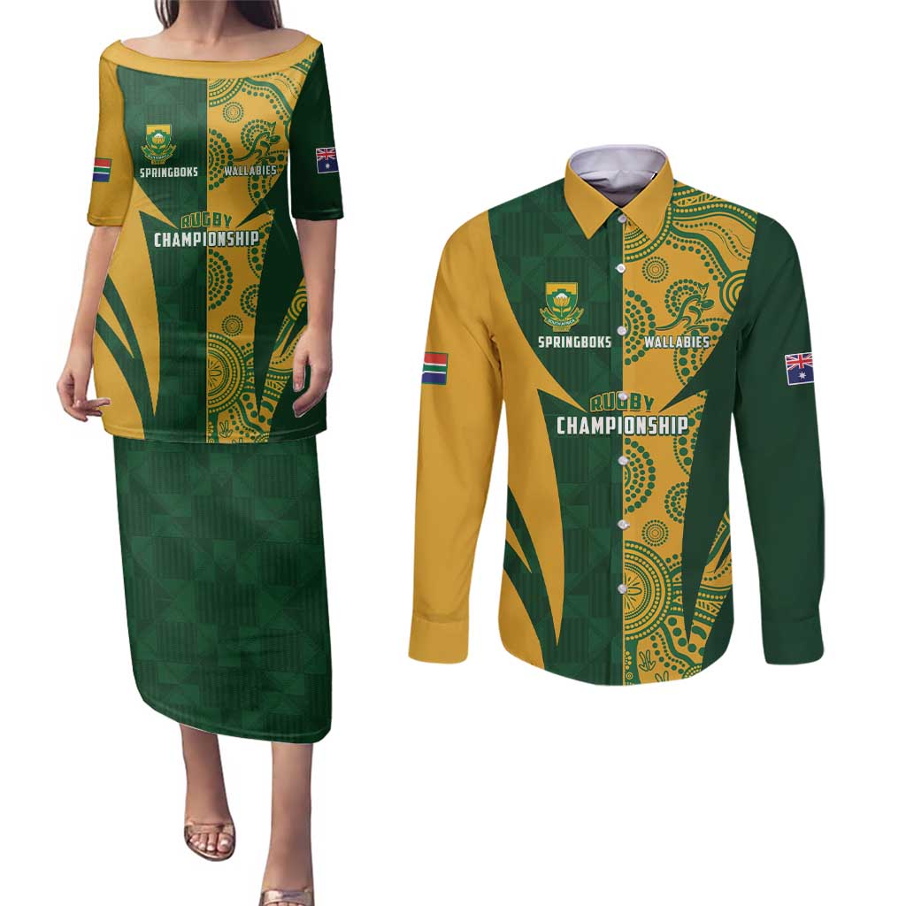 South Africa Australia Rugby Custom Couples Matching Puletasi and Long Sleeve Button Shirt Springboks Wallabies Together - Aussie Hoodie