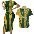South Africa Australia Rugby Custom Couples Matching Short Sleeve Bodycon Dress and Hawaiian Shirt Springboks Wallabies Together - Aussie Hoodie